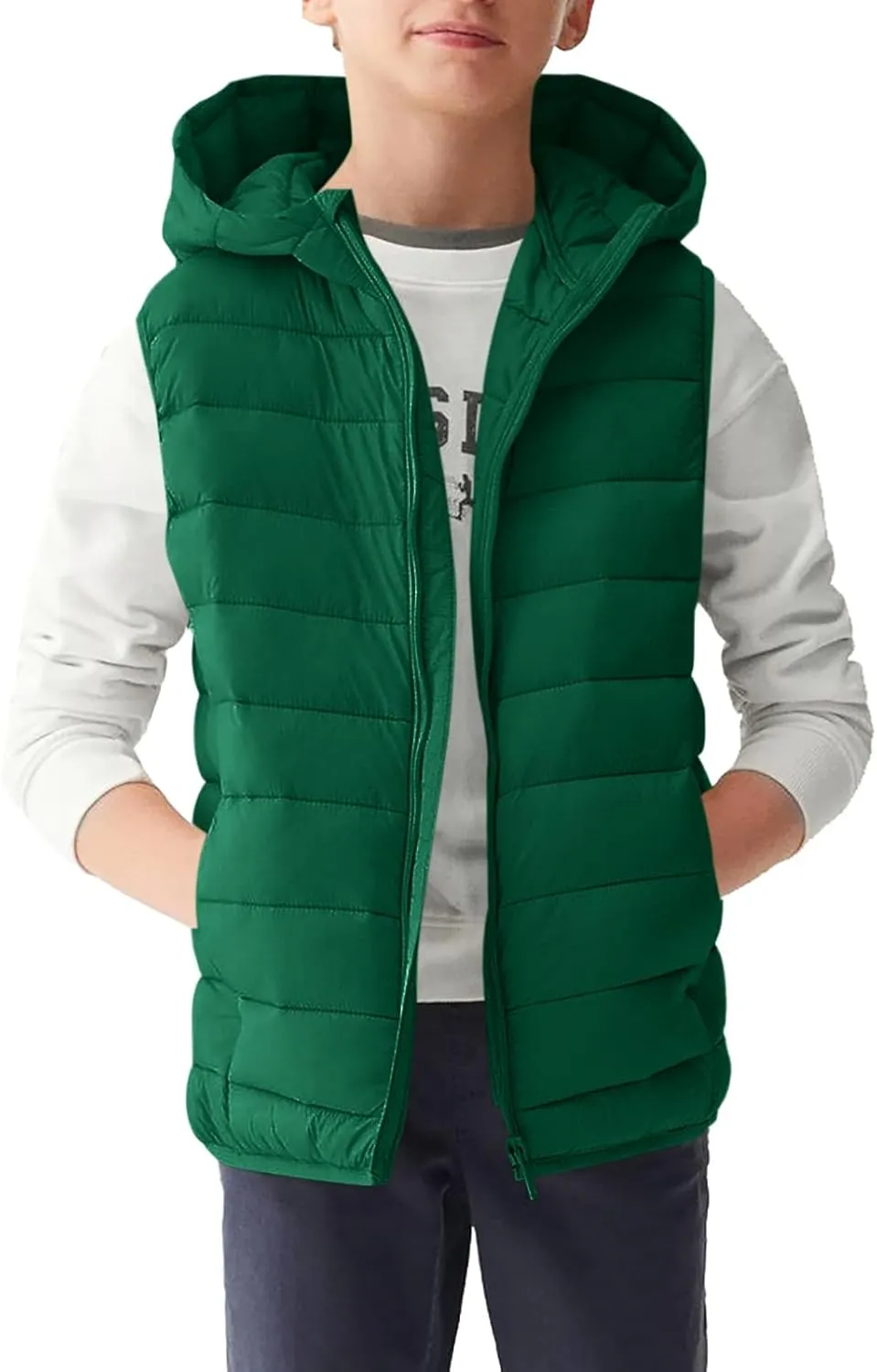 Haloumoning Boys Puffer Vest Kids Sleeveless Lightweight Puffy Down Jacket with Hood 4-14 Years