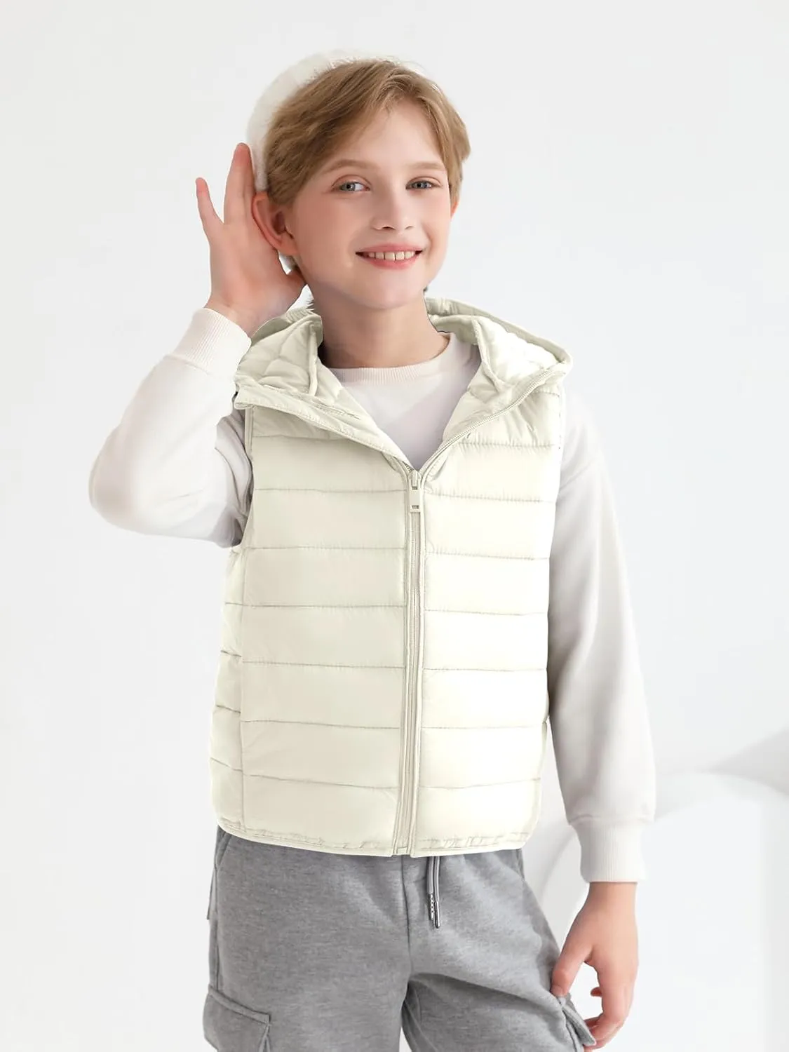 Haloumoning Boys Puffer Vest Kids Sleeveless Lightweight Puffy Down Jacket with Hood 4-14 Years