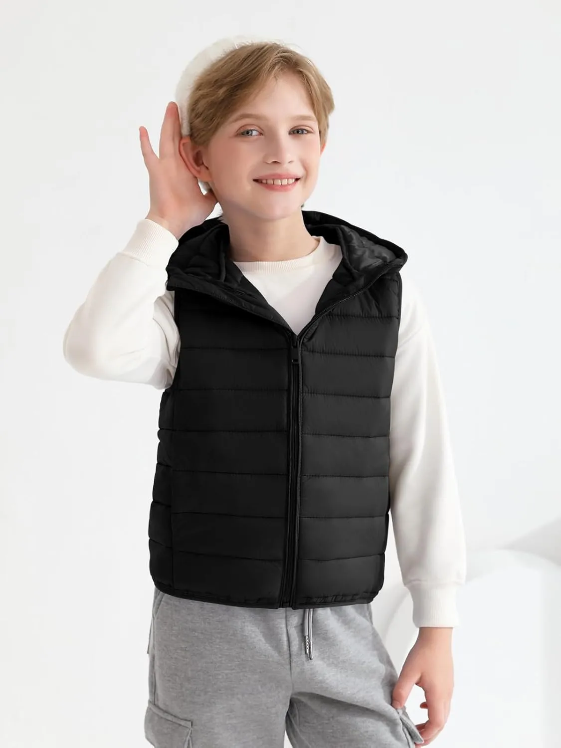 Haloumoning Boys Puffer Vest Kids Sleeveless Lightweight Puffy Down Jacket with Hood 4-14 Years