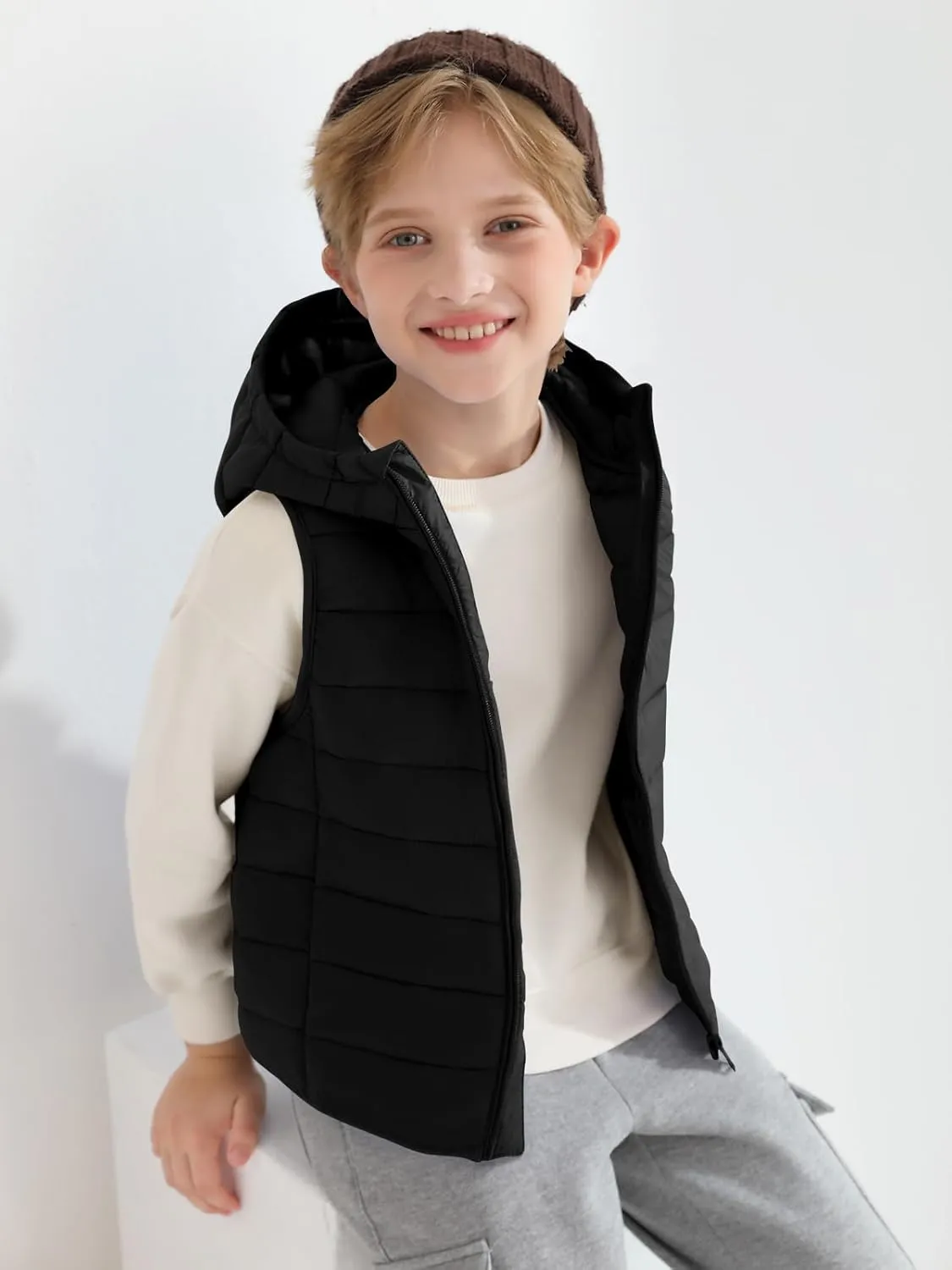 Haloumoning Boys Puffer Vest Kids Sleeveless Lightweight Puffy Down Jacket with Hood 4-14 Years