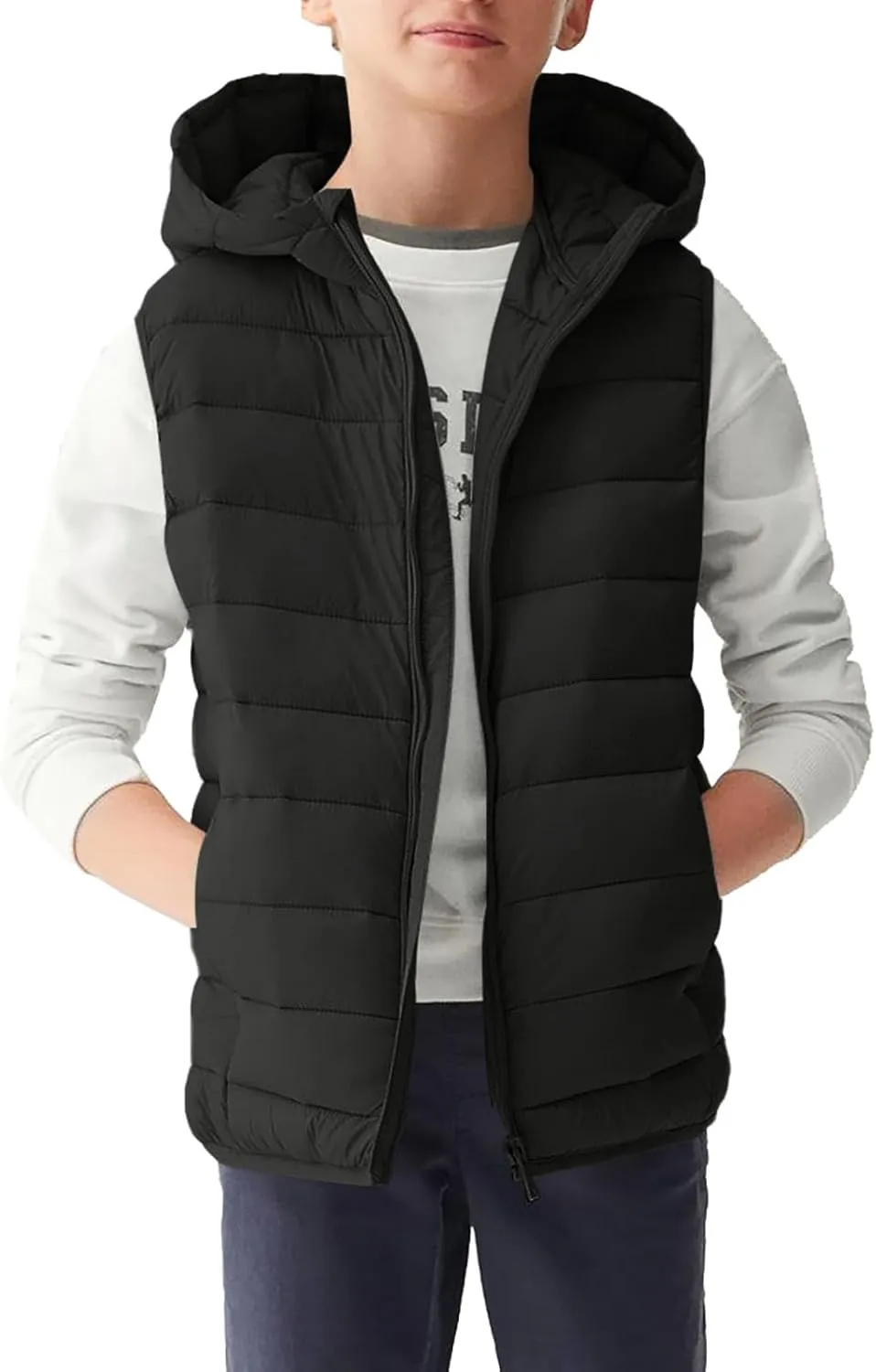 Haloumoning Boys Puffer Vest Kids Sleeveless Lightweight Puffy Down Jacket with Hood 4-14 Years