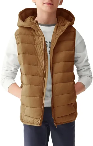 Haloumoning Boys Puffer Vest Kids Sleeveless Lightweight Puffy Down Jacket with Hood 4-14 Years