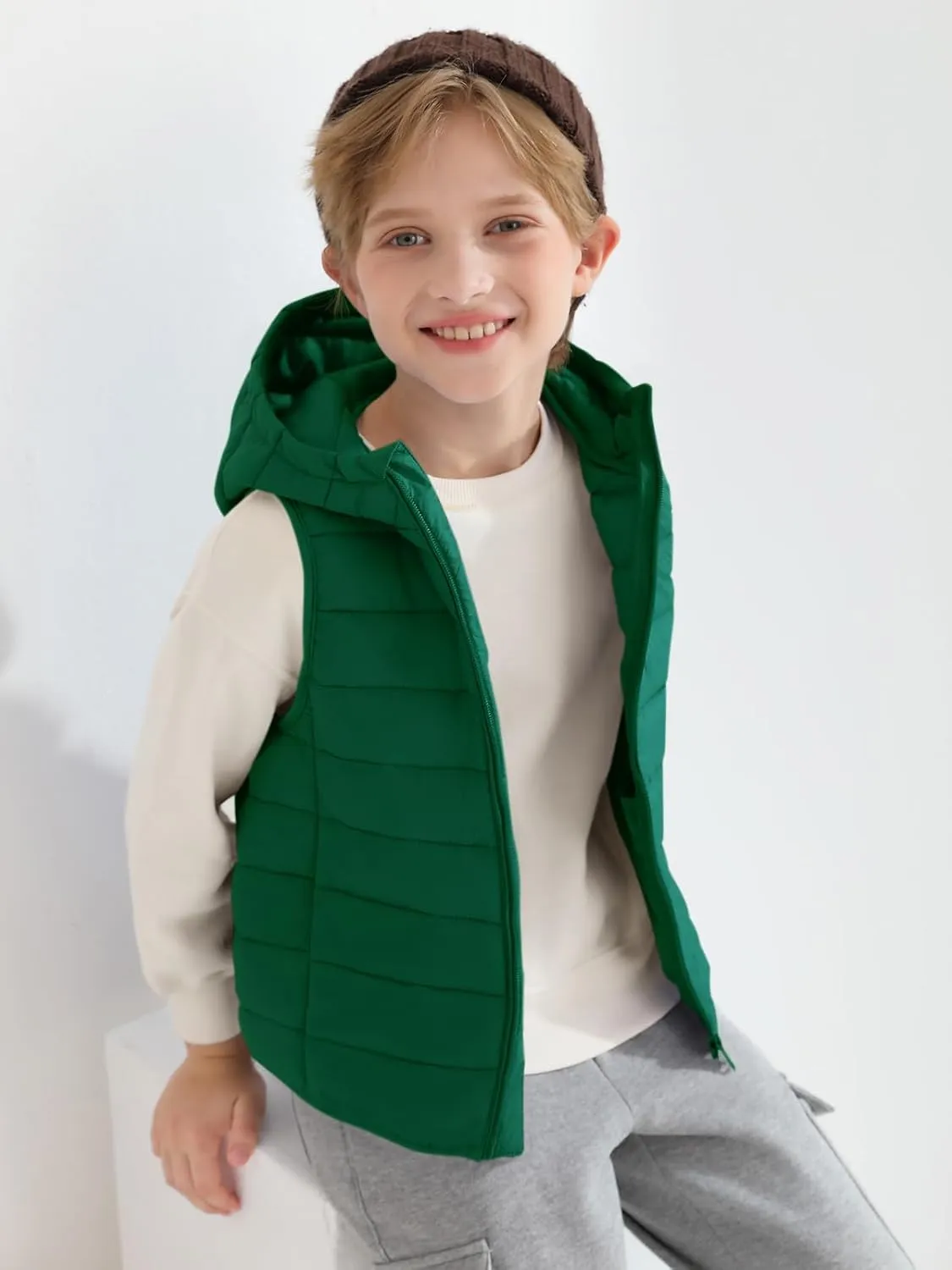 Haloumoning Boys Puffer Vest Kids Sleeveless Lightweight Puffy Down Jacket with Hood 4-14 Years
