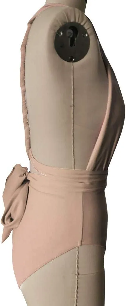 Halter One Piece Swimsuit Plunge Neckline Sexy Tie Side Strapy Swimwear