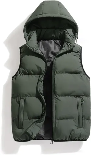 hathne Men's Winter Puffer Vest Sleeveless Warm Zipper Lightweight Jacket Vest with Removable Hood