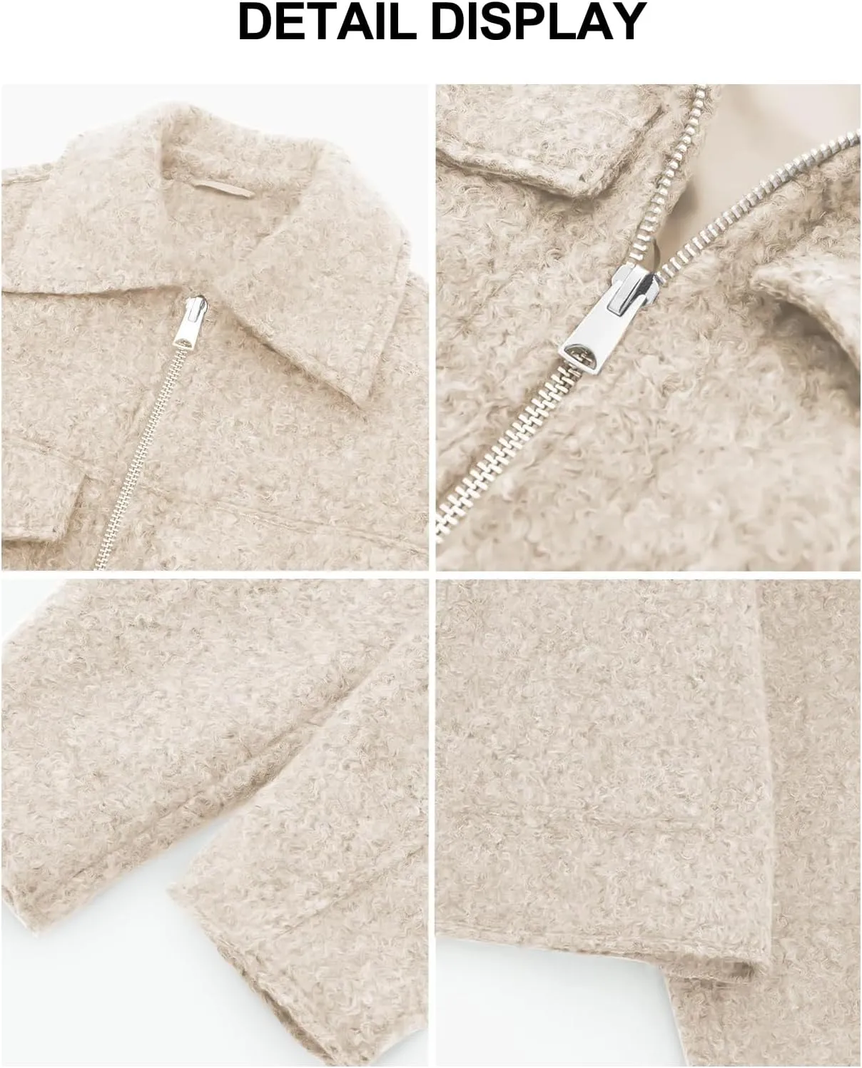 hathne Women's Wool Coat Casual Copped Bomber Jacket Zip Up Fall Shacket Coat Outerwear with Pockets