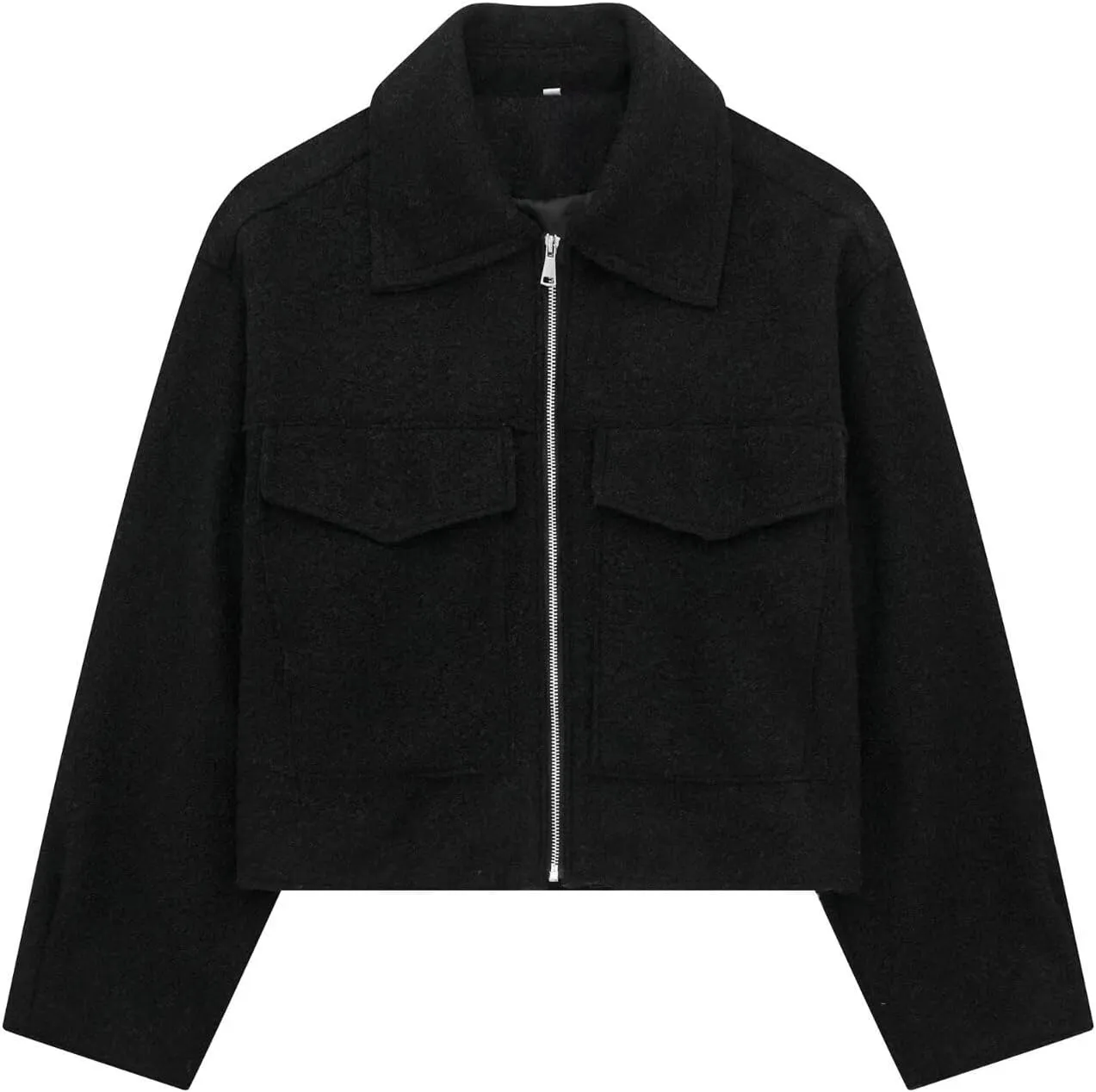 hathne Women's Wool Coat Casual Copped Bomber Jacket Zip Up Fall Shacket Coat Outerwear with Pockets