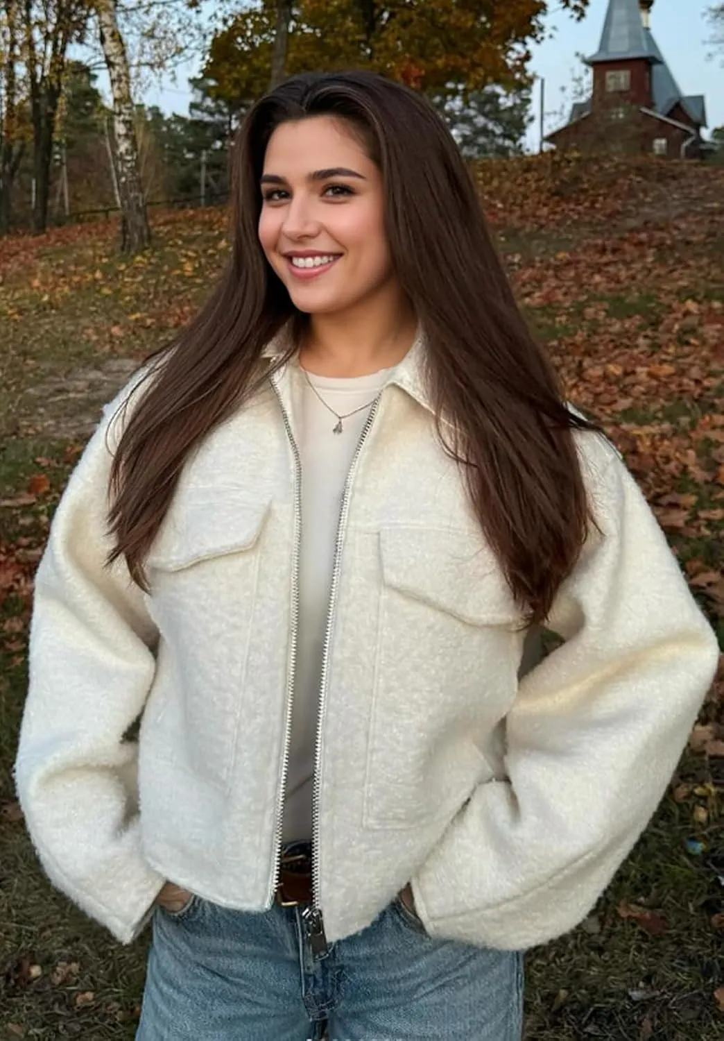hathne Women's Wool Coat Casual Copped Bomber Jacket Zip Up Fall Shacket Coat Outerwear with Pockets