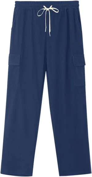 Heavyweight Corduroy Cargo Pants for Men Elastic Waisted Stretch Casual Sweatpants Wide Straight Leg Joggers with Pockets
