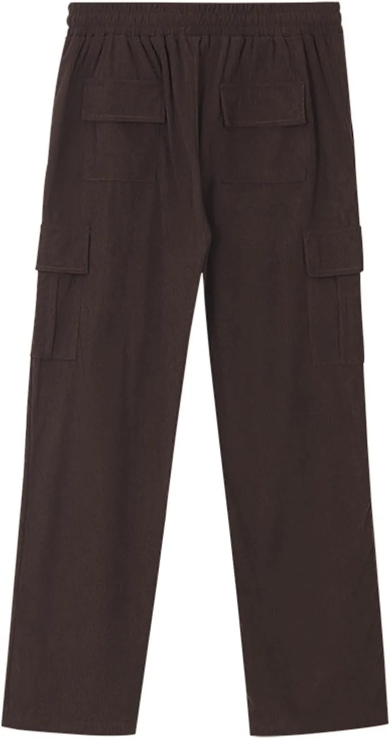 Heavyweight Corduroy Cargo Pants for Men Elastic Waisted Stretch Casual Sweatpants Wide Straight Leg Joggers with Pockets