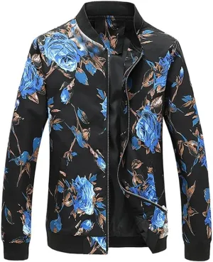 HENGAO Men's Stylish Floral Bomber Jacket