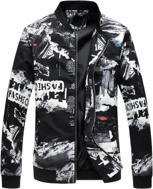 HENGAO Men's Stylish Floral Bomber Jacket