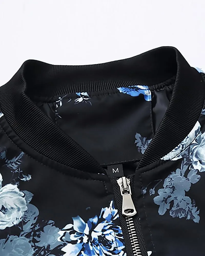 HENGAO Men's Stylish Floral Bomber Jacket
