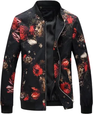 HENGAO Men's Stylish Floral Bomber Jacket