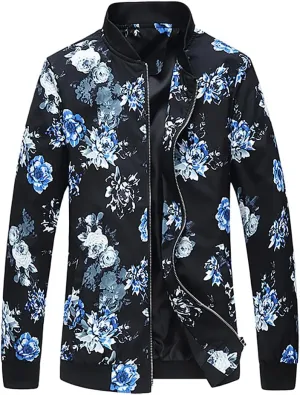 HENGAO Men's Stylish Floral Bomber Jacket