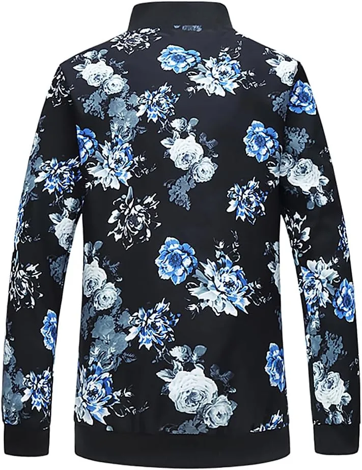HENGAO Men's Stylish Floral Bomber Jacket