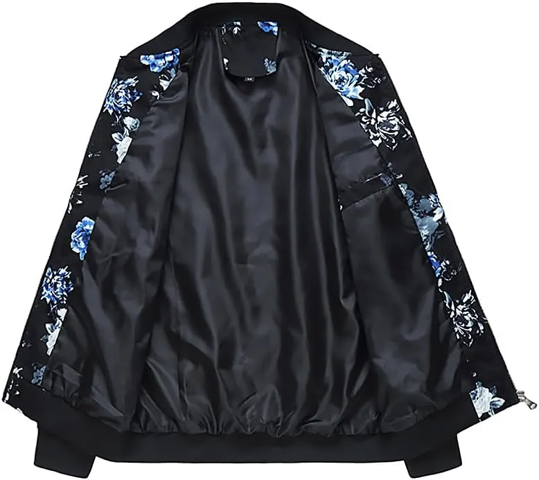 HENGAO Men's Stylish Floral Bomber Jacket