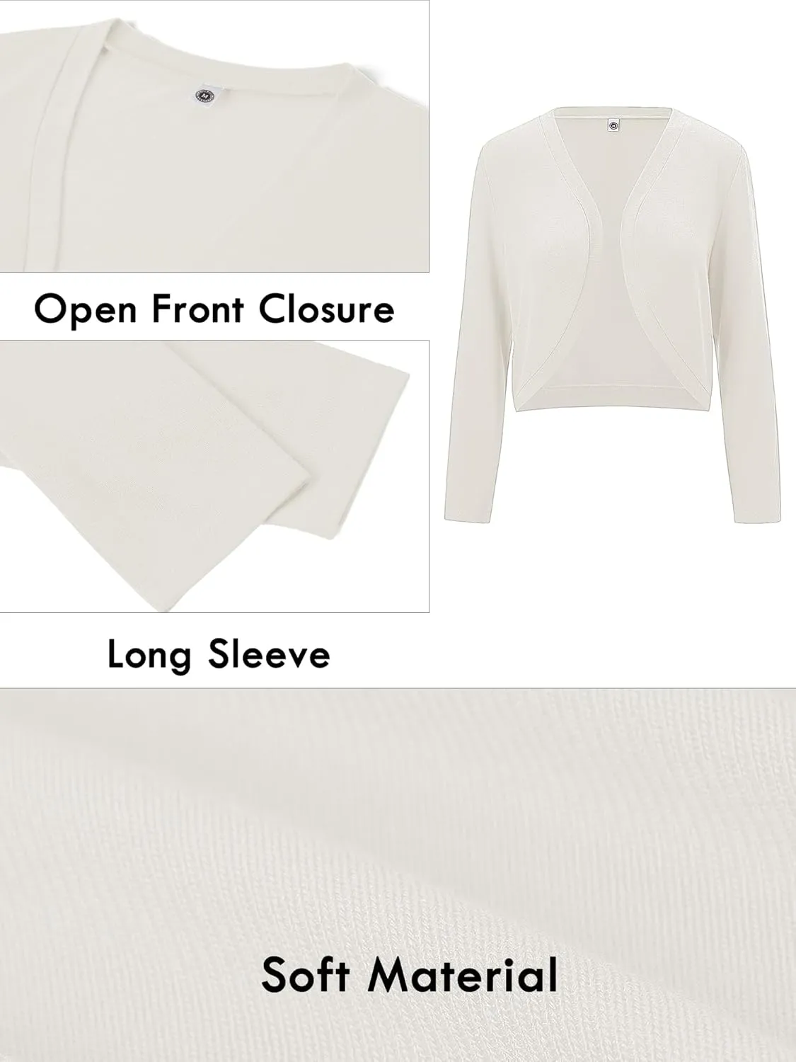 Heymoments Women's Long Sleeve Thin Kintted Shrugs Sweaters Lightweight Cropped Tops Open Front Cardigan for Dress