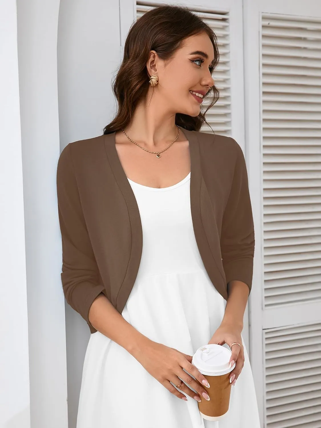 Heymoments Women's Long Sleeve Thin Kintted Shrugs Sweaters Lightweight Cropped Tops Open Front Cardigan for Dress