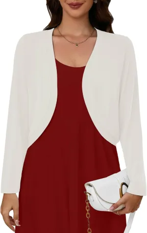 Heymoments Women's Long Sleeve Thin Kintted Shrugs Sweaters Lightweight Cropped Tops Open Front Cardigan for Dress