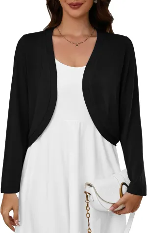 Heymoments Women's Long Sleeve Thin Kintted Shrugs Sweaters Lightweight Cropped Tops Open Front Cardigan for Dress