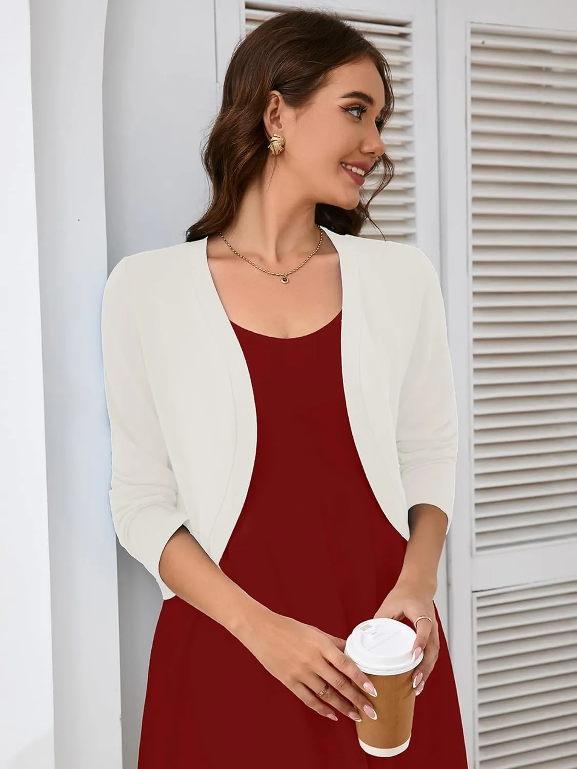 Heymoments Women's Long Sleeve Thin Kintted Shrugs Sweaters Lightweight Cropped Tops Open Front Cardigan for Dress