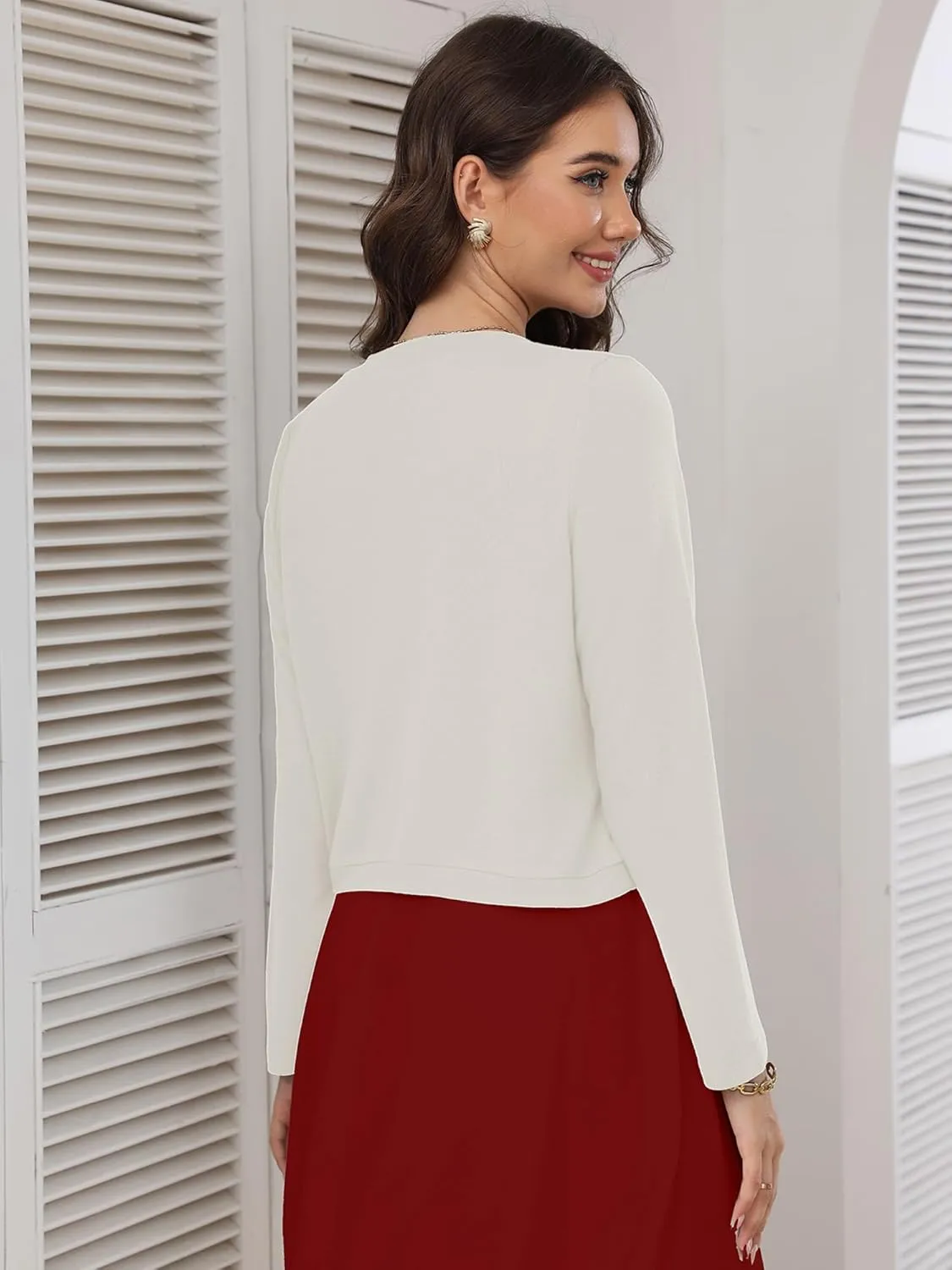 Heymoments Women's Long Sleeve Thin Kintted Shrugs Sweaters Lightweight Cropped Tops Open Front Cardigan for Dress