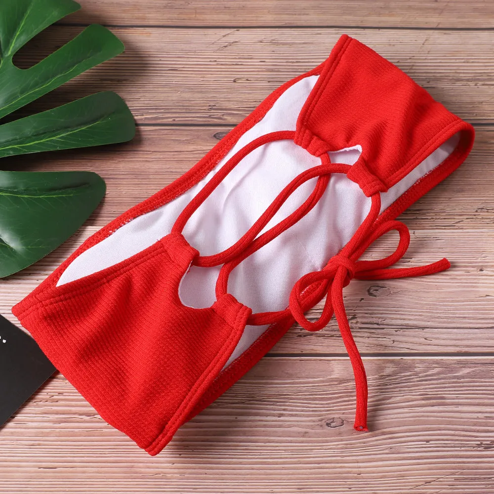 High Waist Strapless Sexy Bikini Pure Color Women Swimsuit Padded-Many colors available