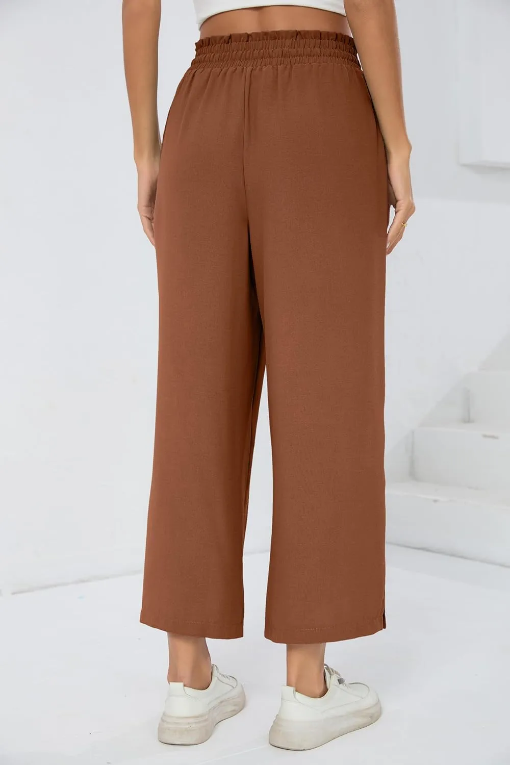 HIYIYEZI Womens Wide Leg Lounge Pants High Waisted Drawstring Casual Loose Palazzo Trousers with Pockets