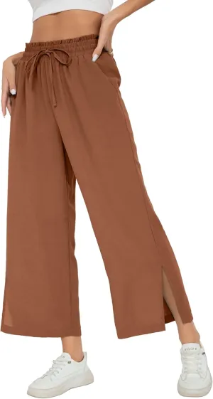 HIYIYEZI Womens Wide Leg Lounge Pants High Waisted Drawstring Casual Loose Palazzo Trousers with Pockets