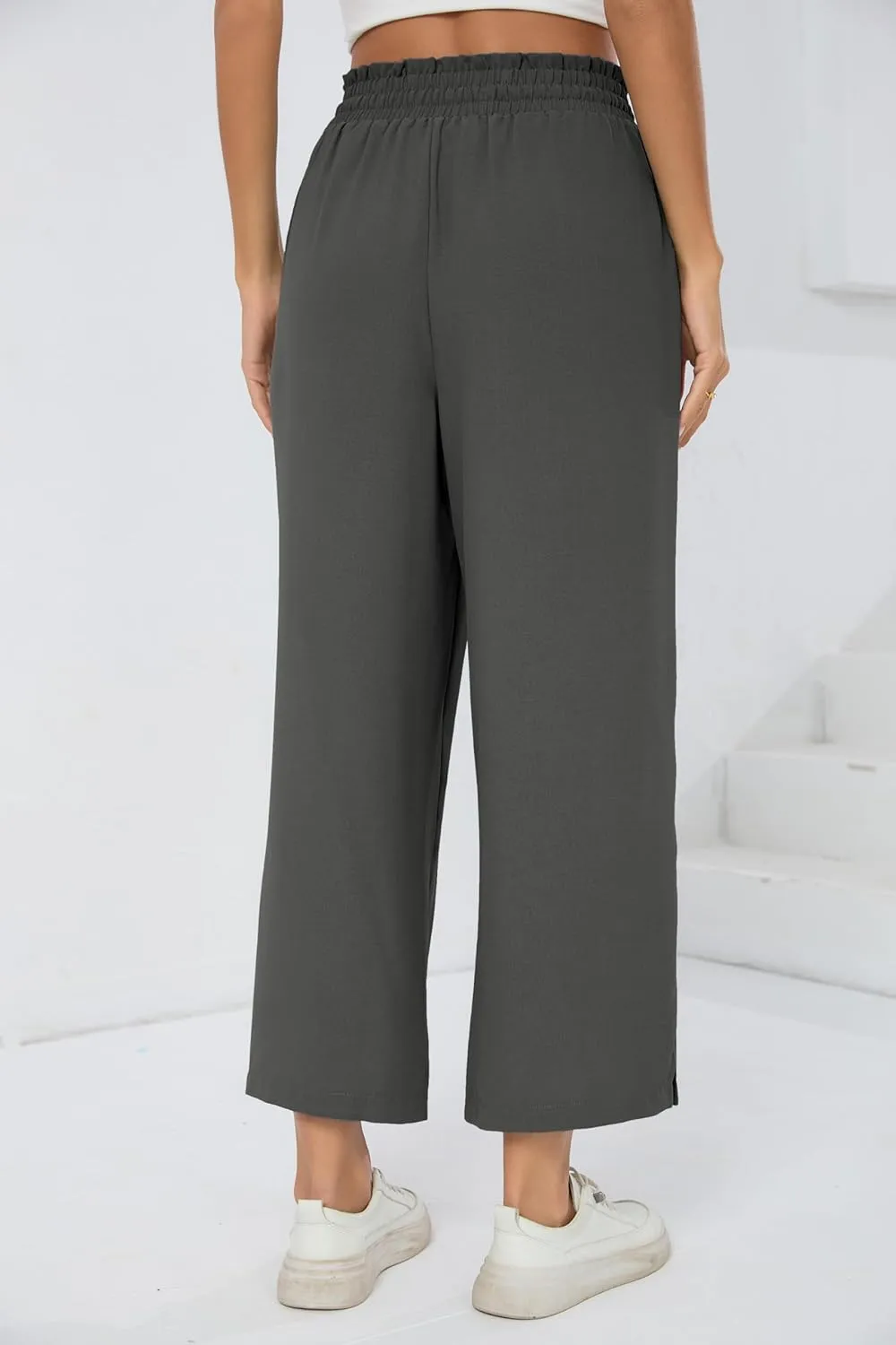 HIYIYEZI Womens Wide Leg Lounge Pants High Waisted Drawstring Casual Loose Palazzo Trousers with Pockets