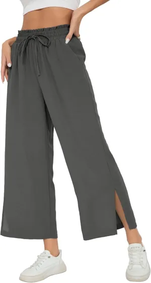 HIYIYEZI Womens Wide Leg Lounge Pants High Waisted Drawstring Casual Loose Palazzo Trousers with Pockets