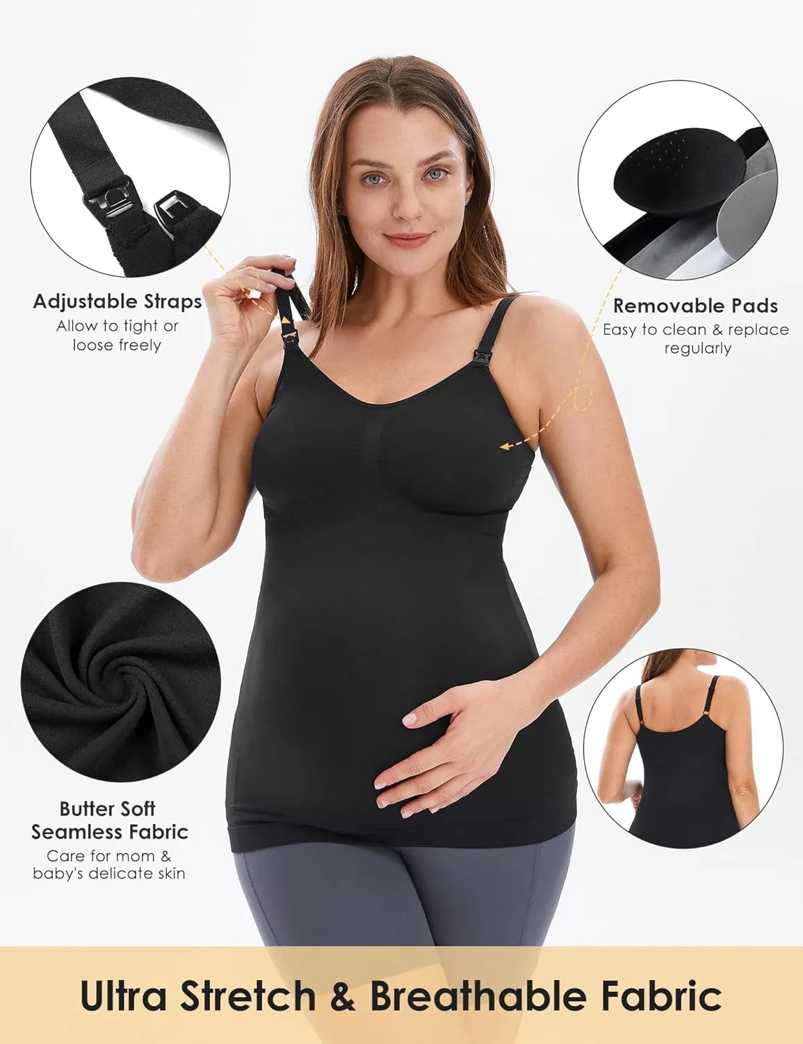 HOFISH Support Nursing Tank Tops for Breastfeeding, Comfort Stretch Maternity Camisoles