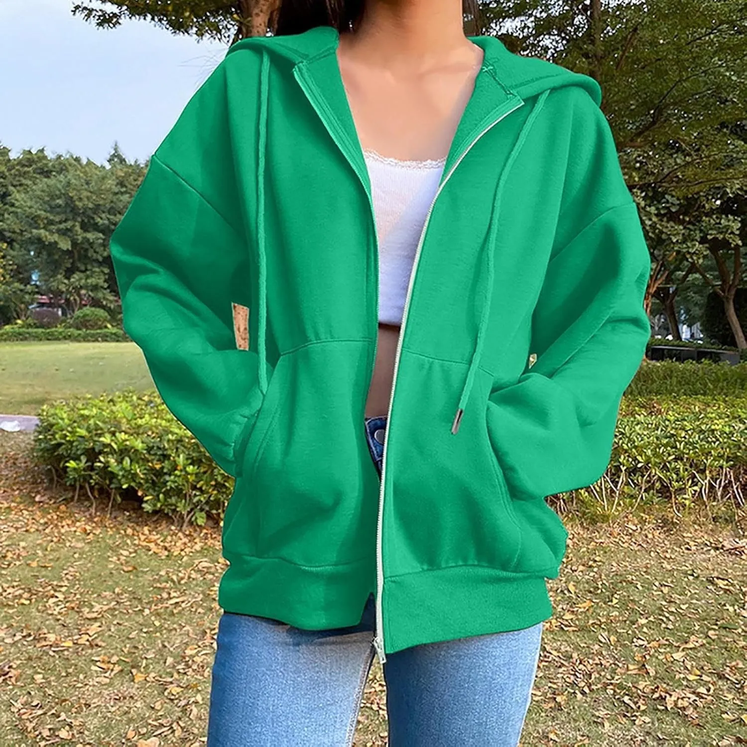 Hoodies for Women Zip up Lightweight Cute Hooded Sweatshirts Drawstring Casual Long Sleeve Jackets 2024 Fall Outfits