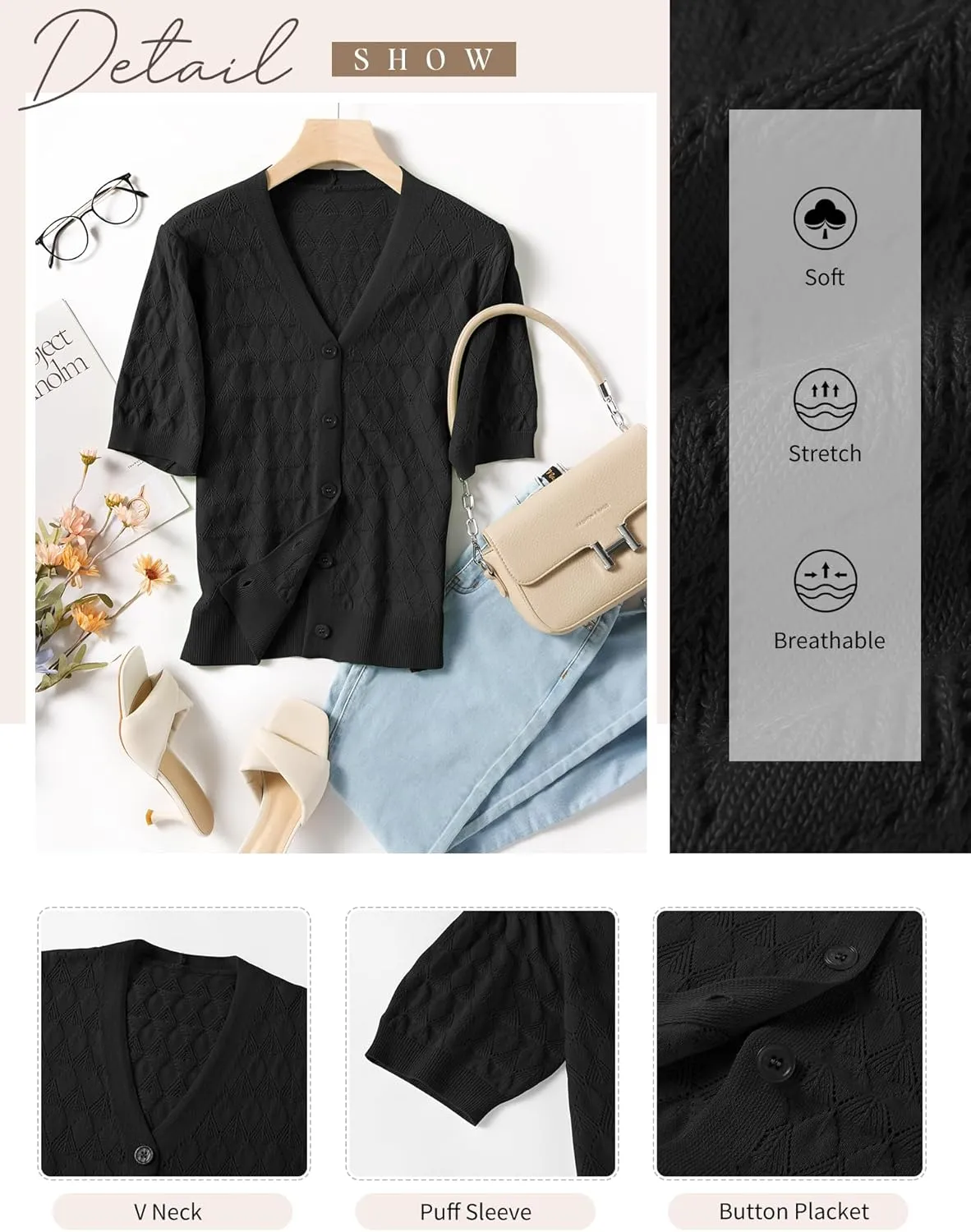 IECCP Cardigan Sweaters for Women Short Sleeve Lightweight Open Front Crochet Knit Shrugs 2025 Womens Fashion