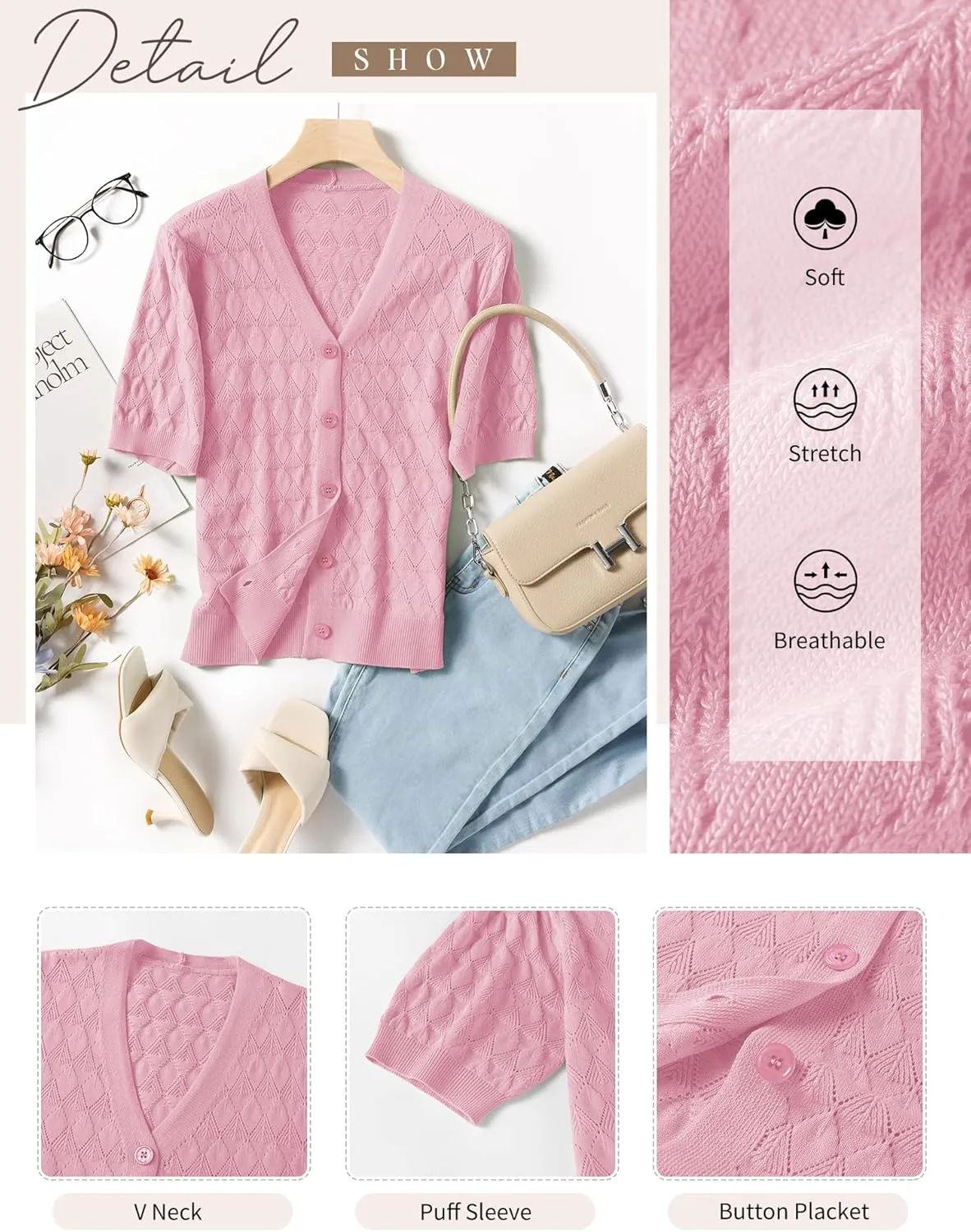 IECCP Cardigan Sweaters for Women Short Sleeve Lightweight Open Front Crochet Knit Shrugs 2025 Womens Fashion
