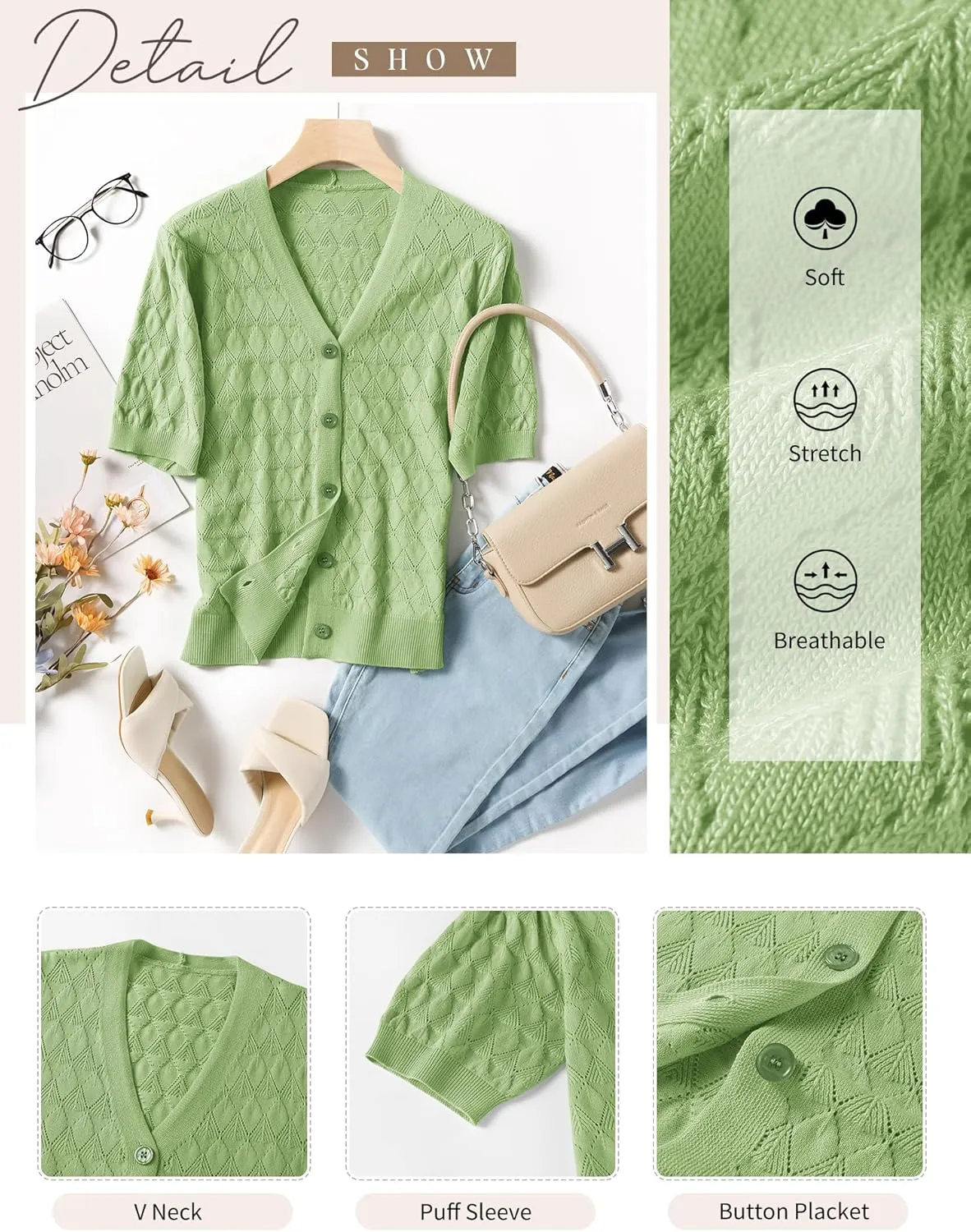 IECCP Cardigan Sweaters for Women Short Sleeve Lightweight Open Front Crochet Knit Shrugs 2025 Womens Fashion