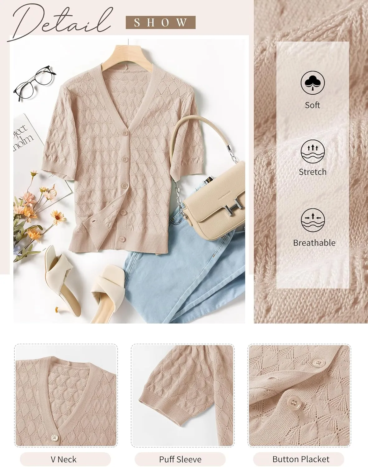 IECCP Cardigan Sweaters for Women Short Sleeve Lightweight Open Front Crochet Knit Shrugs 2025 Womens Fashion