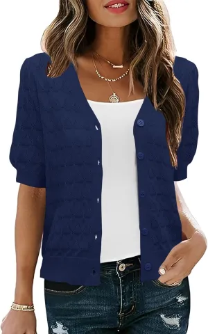 IECCP Cardigan Sweaters for Women Short Sleeve Lightweight Open Front Crochet Knit Shrugs 2025 Womens Fashion