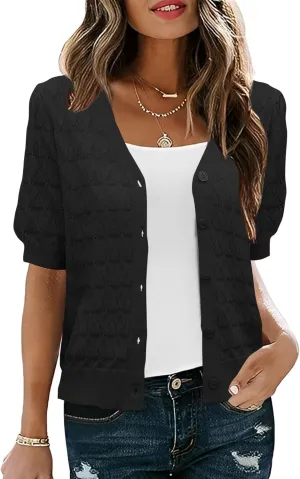 IECCP Cardigan Sweaters for Women Short Sleeve Lightweight Open Front Crochet Knit Shrugs 2025 Womens Fashion