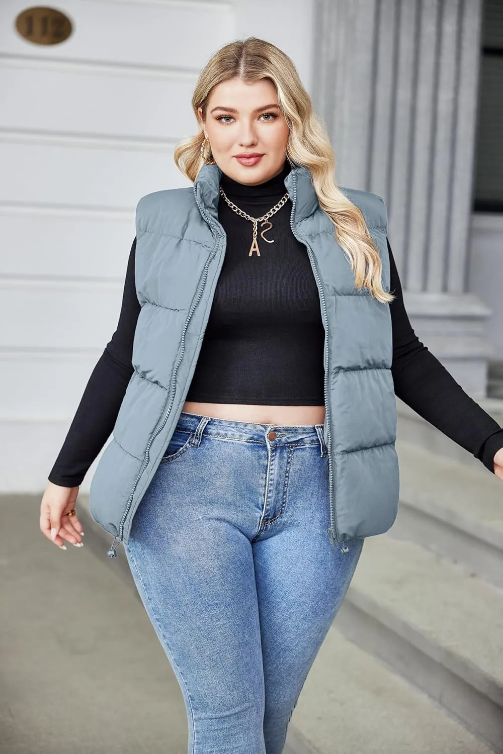 IN'VOLAND Women's Plus Size Zip Up Puffer Vest Stand Collar Outerwear Sleeveless Padded Jacket Coat with Pockets
