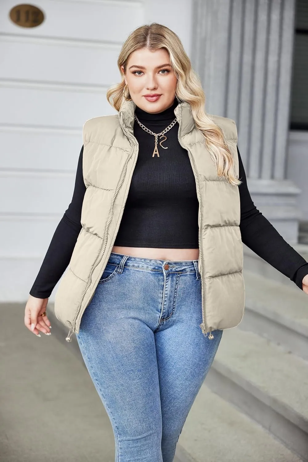 IN'VOLAND Women's Plus Size Zip Up Puffer Vest Stand Collar Outerwear Sleeveless Padded Jacket Coat with Pockets