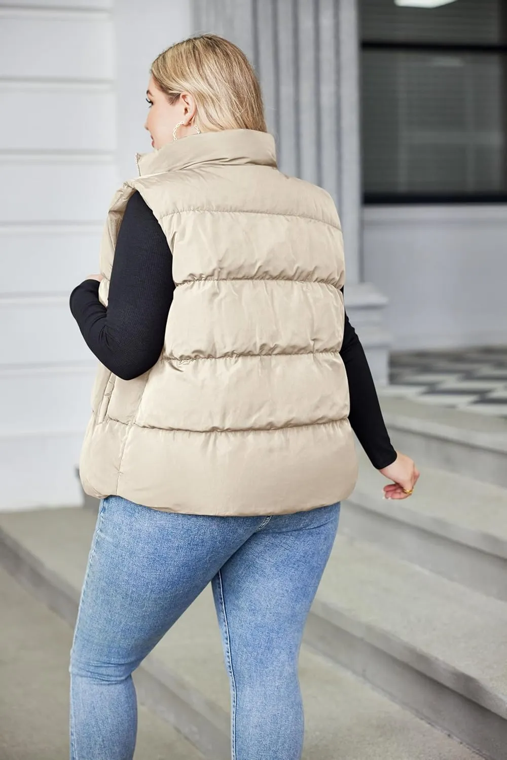 IN'VOLAND Women's Plus Size Zip Up Puffer Vest Stand Collar Outerwear Sleeveless Padded Jacket Coat with Pockets