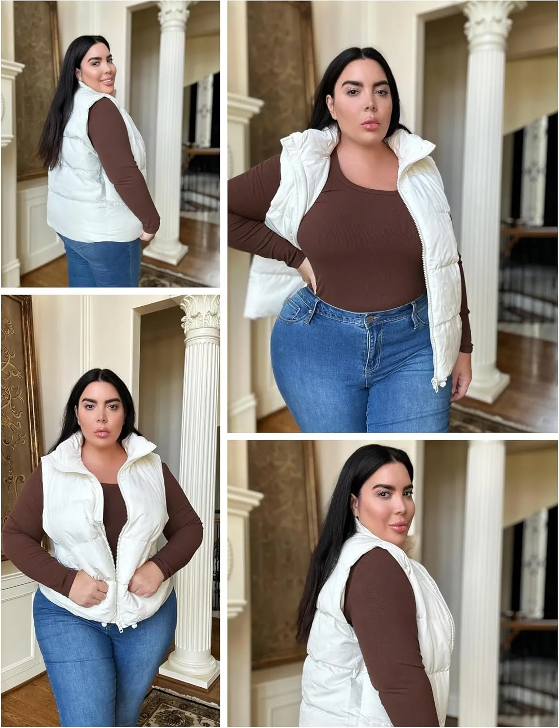 IN'VOLAND Women's Plus Size Zip Up Puffer Vest Stand Collar Outerwear Sleeveless Padded Jacket Coat with Pockets