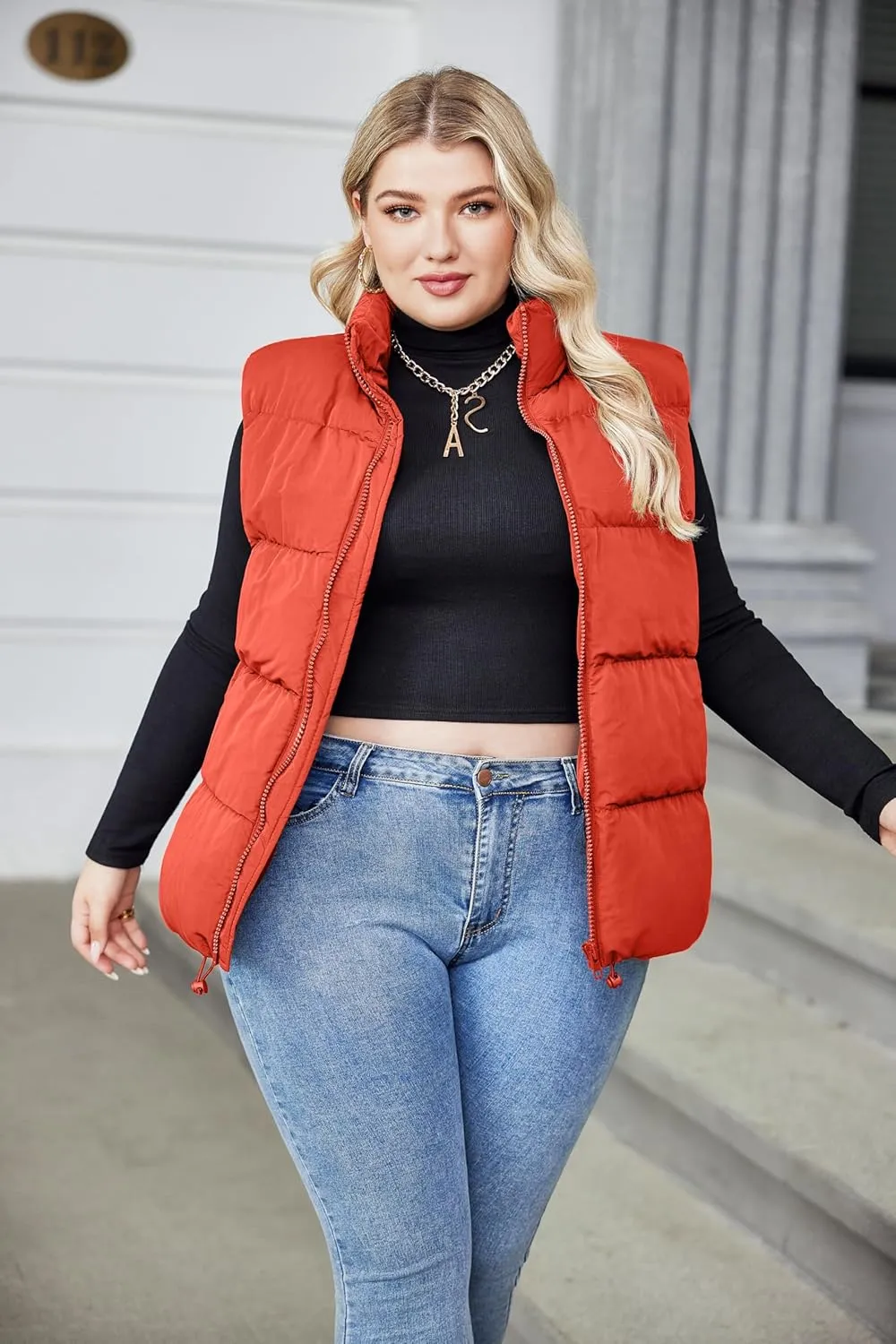 IN'VOLAND Women's Plus Size Zip Up Puffer Vest Stand Collar Outerwear Sleeveless Padded Jacket Coat with Pockets