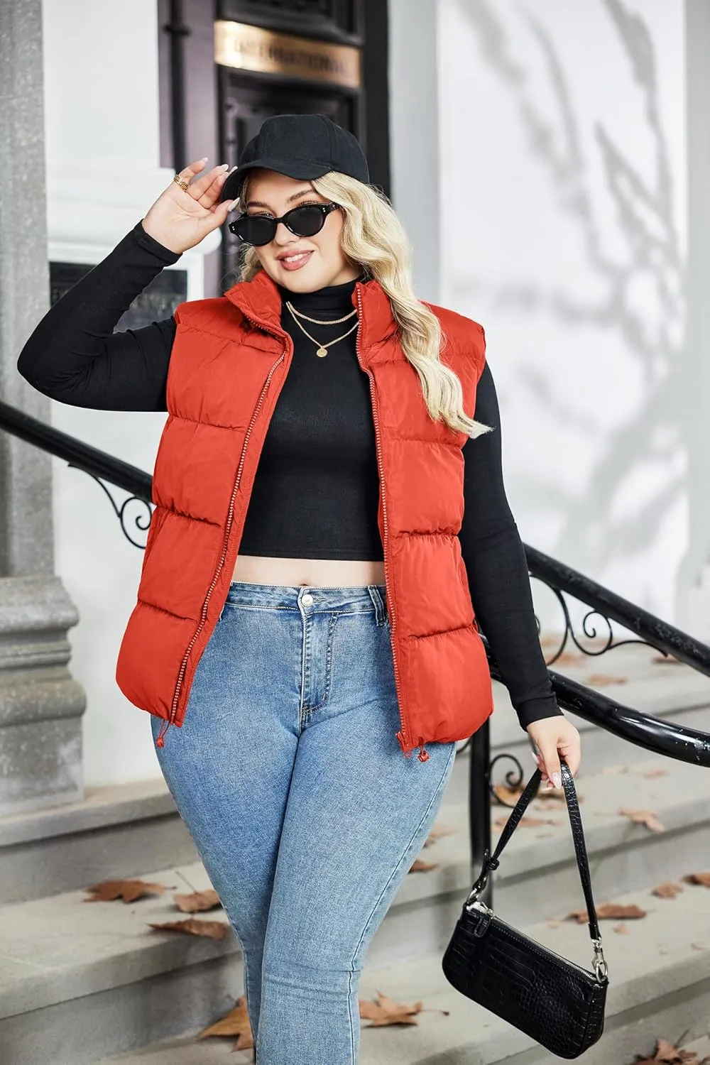 IN'VOLAND Women's Plus Size Zip Up Puffer Vest Stand Collar Outerwear Sleeveless Padded Jacket Coat with Pockets