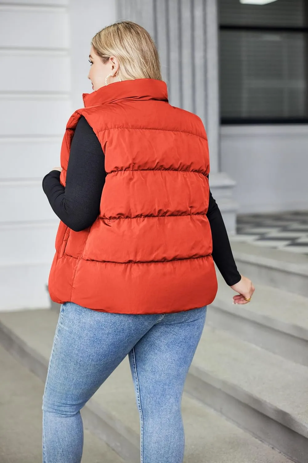 IN'VOLAND Women's Plus Size Zip Up Puffer Vest Stand Collar Outerwear Sleeveless Padded Jacket Coat with Pockets