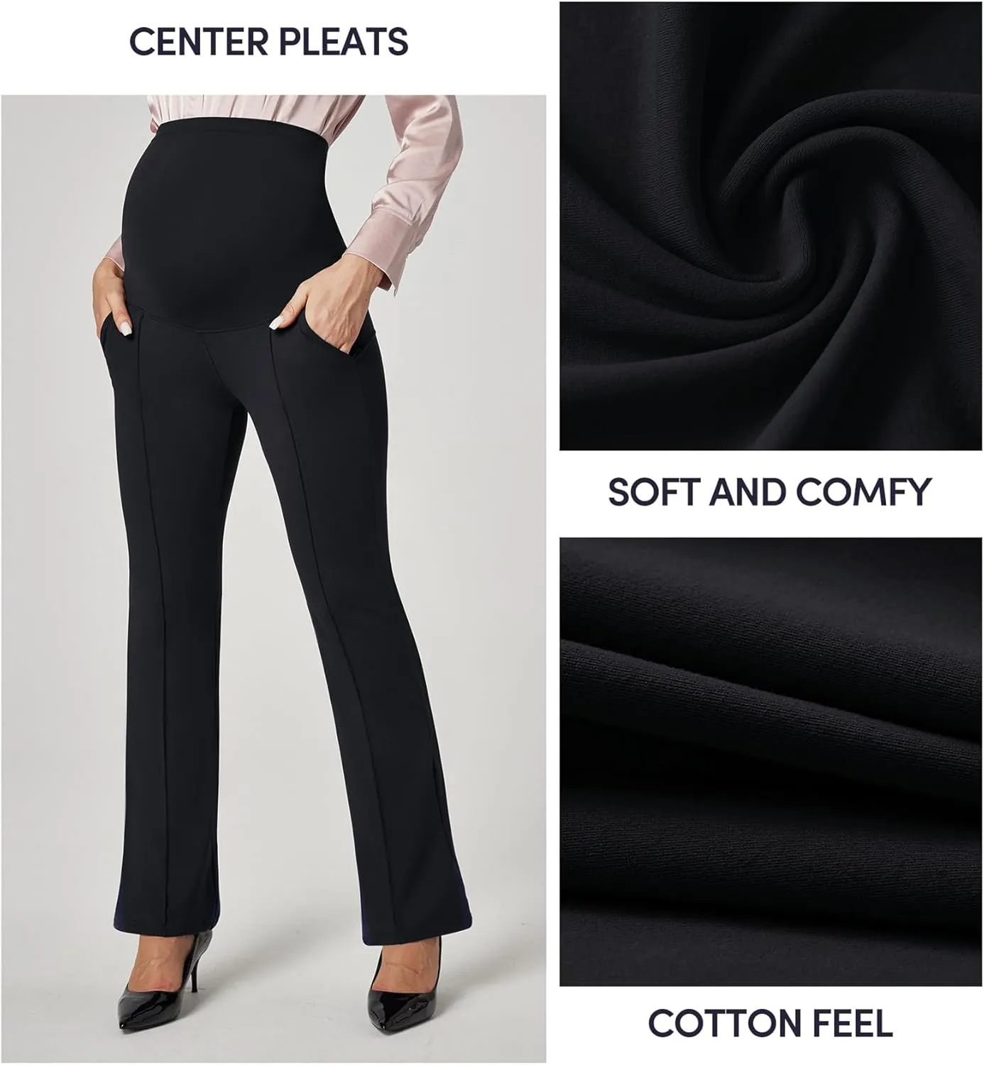 IUGA Soft Maternity Pants Over The Belly with Pockets Stretchy Maternity Clothes for Work Pregnancy Flare Maternity Leggings