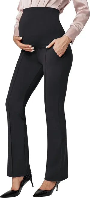 IUGA Soft Maternity Pants Over The Belly with Pockets Stretchy Maternity Clothes for Work Pregnancy Flare Maternity Leggings