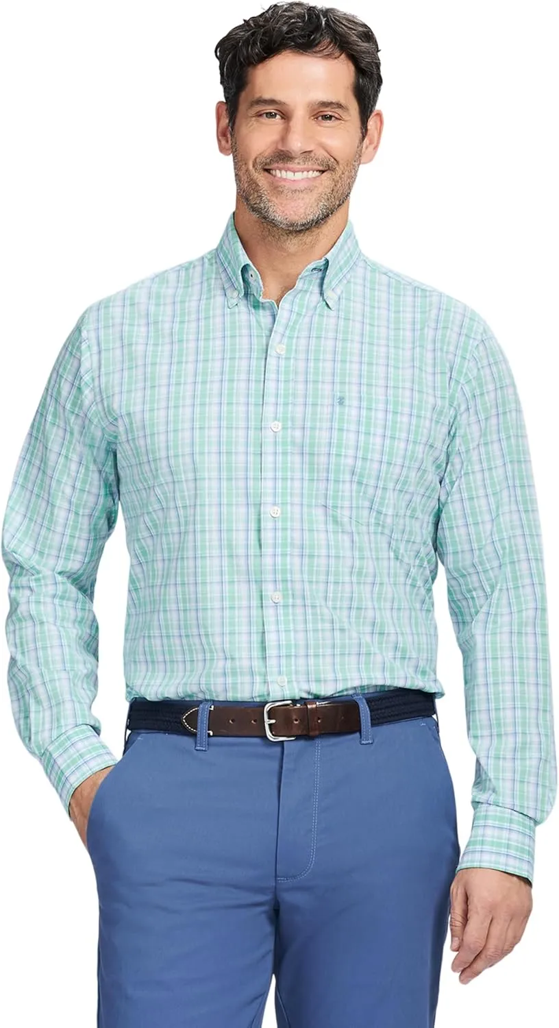 IZOD Men's Performance Comfort Long Sleeve Plaid Button Down